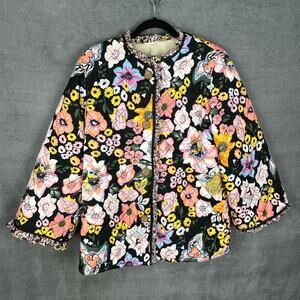 Sunday Up Jacket Womens Large Black Floral Quilted Sherpa Lined Cottagecore Boho